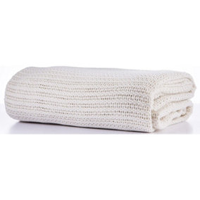 Just So Home 100% Cotton Cellular Blanket with plain hemmed finish (Cream, Double 230cm x 230cm)
