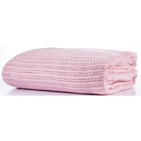 Just So Home 100% Cotton Cellular Blanket with plain hemmed finish (Pink, Double 230cm x 230cm)