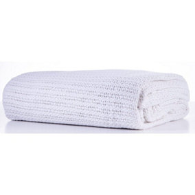 Just So Home 100% Cotton Cellular Blanket with plain hemmed finish (White, Double 230cm x 230cm)