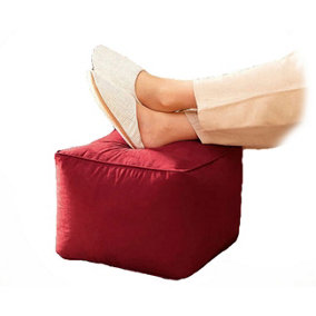 Just So Home - Footstool Faux Suede Cube Pouffe Footrest Foot Support Luxury Bean Bag Seating (Red)