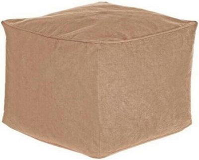 Just So Home Footstool Faux Suede Cube Pouffe Footrest (Latte)