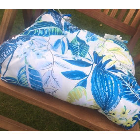 Just So Home Garden Outdoor Tobago Tropical Leaf Blue/Yellow Garden Seat Cushion