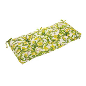 Just So Home Garden Padded Bench Cushion Luxury Buttoned Effect 100% Cotton (Lemons)