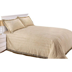 Just So Home Luxury Candlewick Bedspread Traditional Bed Throw (Double, Barley)