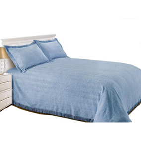Just So Home Luxury Candlewick Bedspread Traditional Bed Throw (Double, Blue)