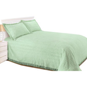 Just So Home Luxury Candlewick Bedspread Traditional Bed Throw (Double, Green)