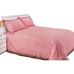 Just So Home Luxury Candlewick Bedspread Traditional Bed Throw (Double, Pink)