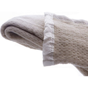 Just So Home Pure Wool Cellular Blanket Lightweight Luxury Satin All-Round Border (King 260 x 230cm, Cream)