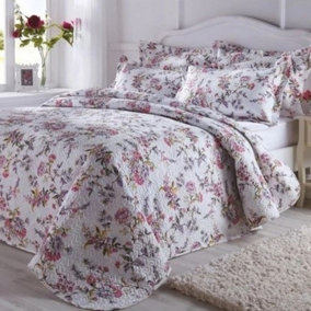 Just So Home Quilted Bedspread Set Printed Wild Flower Lilac/Pink (Double)