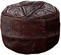 Just So Home Real leather Morrocan Style Round Footstool Pouffe Bean Bag (Brown)
