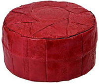 Just So Home Real leather Morrocan Style Round Footstool Pouffe Bean Bag (Red)
