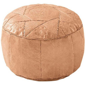 Just So Home Real leather Morrocan Style Round Footstool Pouffe Bean Bag (Sand)