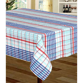 Just So Home Seersucker Tablecloth 100% Cotton Check Kitchen Dining Outdoor (50" x  70" 127cm x 178cm Biscay)
