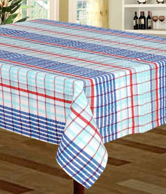 Just So Home Seersucker Tablecloth 100% Cotton Check Kitchen Dining Outdoor (70"  178cm Round Biscay)