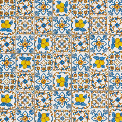 Just So Home Spanish Tile Lemon/Blue PVC Tablecloth Garden Kitchen Outdoor (135cm Round)