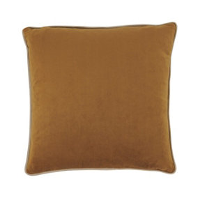 Just So Home Velvet Scatter Cushion 43cm With Zip (Antique Gold with contrast champagne piping)