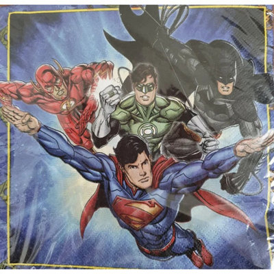 Justice League Napkins (Pack of 16) Multicoloured (One Size) | DIY at B&Q