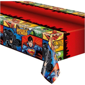 Justice League Plastic Rectangular Party Table Cover Multicoloured (One Size)
