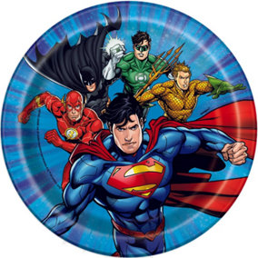 Justice League Superhero Disposable Plates (Pack of 8) Blue/Multicoloured (One Size)