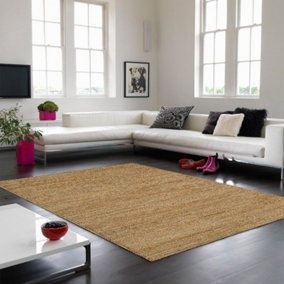 Jute Natural Plain Handmade Modern Easy to Clean Bedroom Dining Room, Living Room Rug -66cm X 200cm