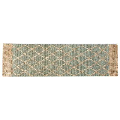 Jute Runner Rug 80 x 300 cm Green and Beige TELLIKAYA