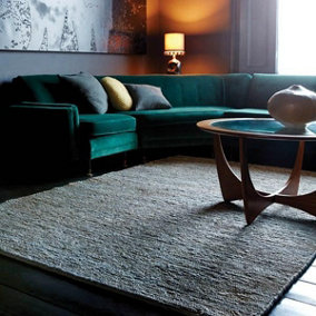 Jute Silver Plain Handmade Modern Rug for Bedroom & Living Room-66 X 200cm (Runner)