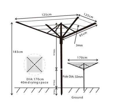 JVL 4 Arm Powder Coated Steel Rotary Airer, 40 Metres, Grey