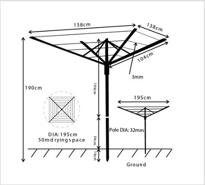 JVL 4 Arm Powder Coated Steel Rotary Airer, 50 Metres