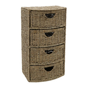 JVL 4 Drawer Bow Front Natural Seagrass Bathroom Cabinet Chest Storage Unit