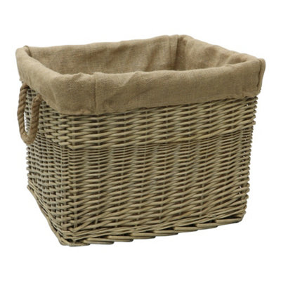 JVL Antiques Wash Canvas Lined Rectangle Log Basket with Rope Handles