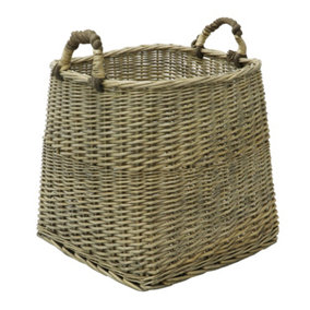 JVL Antiques Wash Square Log Basket with Loop Handles