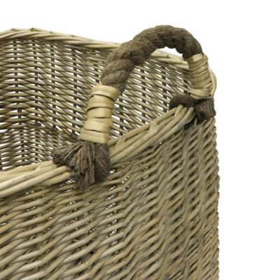 JVL Antiques Wash Square Log Basket with Loop Handles