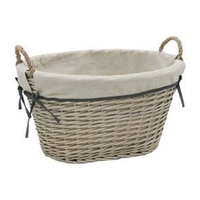 JVL Arianna Oval Tapered Willow Storage Basket, Grey Wash