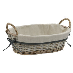 JVL Arianna Oval Willow Storage Baskets, Grey Wash