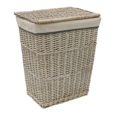 JVL Arianna Rectangular Tapered Willow Linen Laundry Basket, Grey Wash