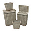 JVL Arianna Rectangular Willow Baskets, Set of 2 Laundry Baskets and 2 Waste Paper Bins, Grey Wash