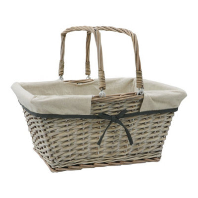 JVL Arianna Rectangular Willow Shopping Basket, Grey Wash