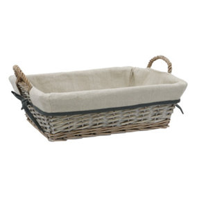 JVL Arianna Rectangular Willow Storage Basket, Grey Wash