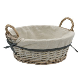 JVL Arianna Round Willow Storage Baskets, Grey Wash