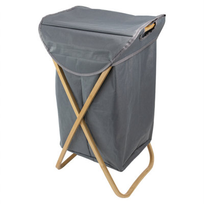 JVL Bambanio Foldable Bamboo Laundry Storage Hamper, 100L, Grey