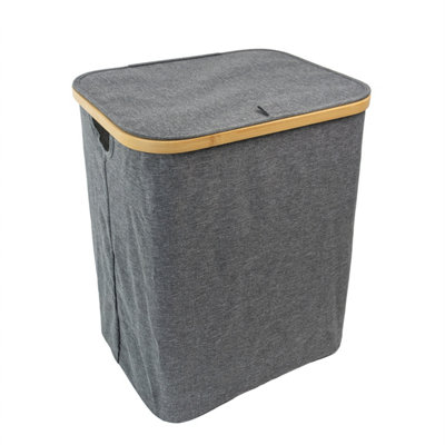 JVL Bambanio Foldable Bamboo Laundry Storage Hamper, 66L, Grey