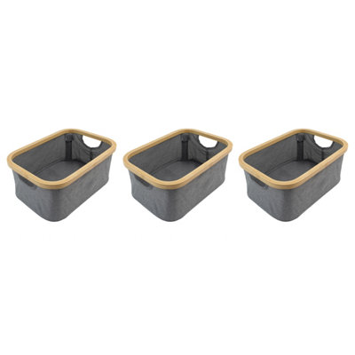 JVL Bambanio Foldable Bamboo Storage Basket, 26L, Set of 3, Grey