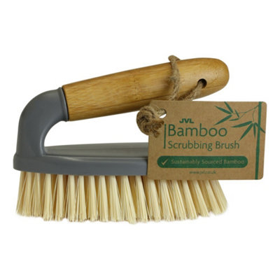 JVL Bamboo All Purpose Hand Held Scrubbing Brush with Handle - 4