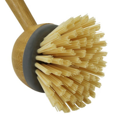 JVL Bamboo Retro Round Long Handled Washing Up Dish Brush