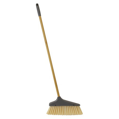 JVL Bamboo Tall Handle Durable Dustpan And Brush Set with Plastic Bristles