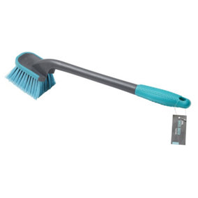JVL Car Bike Care Cleaning Range Wheel Brush, Long, Plastic and Rubber, Teal and Grey