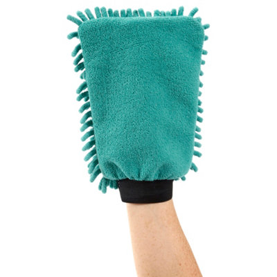 JVL Car Care Cleaning Range Hand Mitt with Elasticated Cuff, Chenille and Microfibre, Teal/Grey