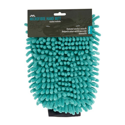 JVL Car Care Cleaning Range Hand Mitt with Elasticated Cuff, Chenille and Microfibre, Teal/Grey