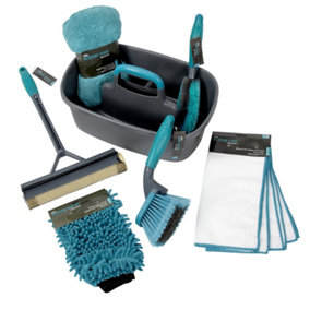 JVL Car Cleaning Compact Valet Pack with Storage Caddy, Grey/Blue, Gold Bundle