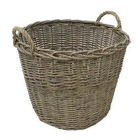 JVL Chunky Willow Round Laundry Basket with Handles